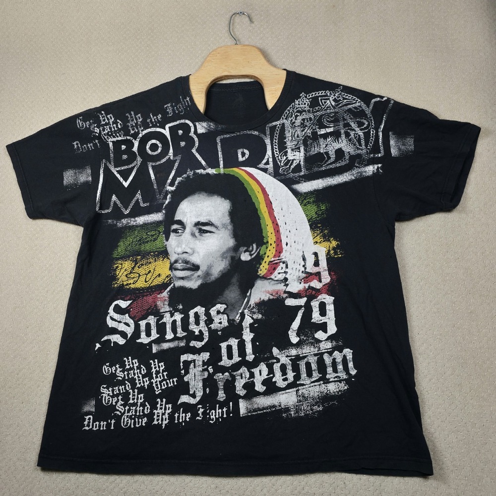 Bob Marley Zion Rootswear T-Shirt Mens 2XL Songs of Freedom AOP Graphic Band Tee